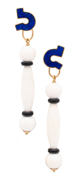 GIORGIO FACCHINI 1980 Memphis Long Earrings In 18Kt Yellow Gold With Gemstones