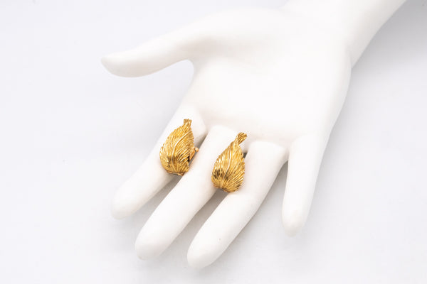 Van Cleef And Arpels 1960 Paris Textured Leaf Earrings In 18Kt Yellow Gold