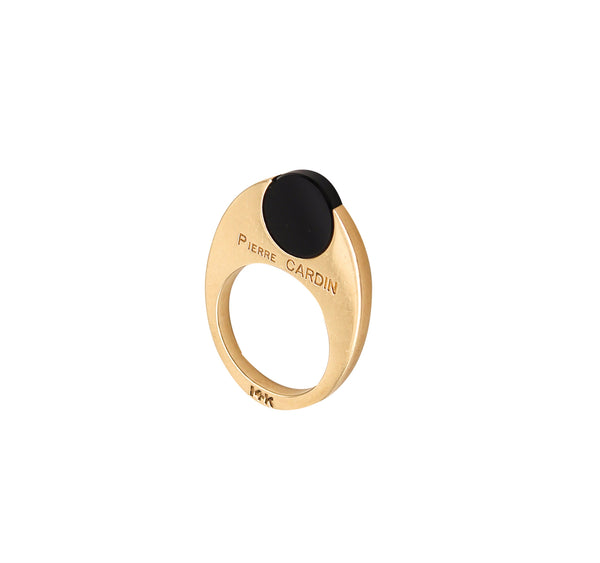 -Pierre Cardin Paris 1970 By Dinh Van Geometric Oval Ring In 14Kt Gold And Onyx