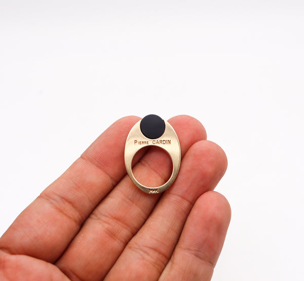 -Pierre Cardin Paris 1970 By Dinh Van Geometric Oval Ring In 14Kt Gold And Onyx