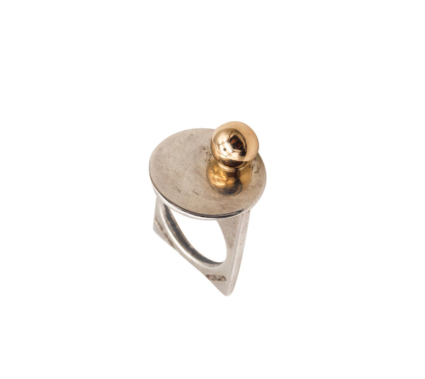 -Pierre Cardin 1970 Paris Geometric Round Ring In 14Kt Gold And Sterling