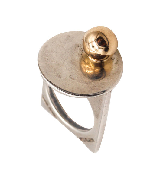 -Pierre Cardin 1970 Paris Geometric Round Ring In 14Kt Gold And Sterling