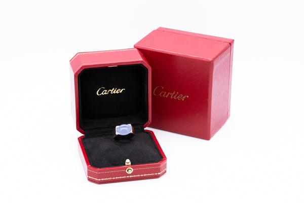 Cartier Paris Tankissine Chevalier Ring In 18Kt White Gold With 8.65 Cts Blue Gray Chalcedony