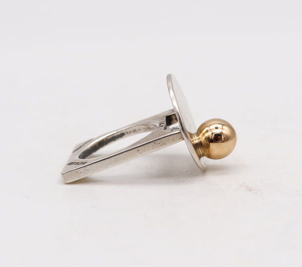 -Pierre Cardin 1970 Paris Geometric Round Ring In 14Kt Gold And Sterling