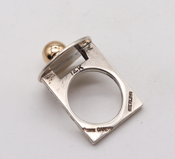 -Pierre Cardin 1970 Paris Geometric Round Ring In 14Kt Gold And Sterling