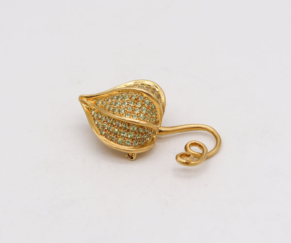 Angela Cummings 1997 Brooch In 18Kt Yellow Gold With 3.76 Ctw In Green Sapphires
