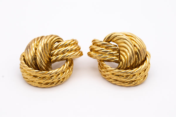 MID CENTURY RETRO 18 KT GOLD ROPE TEXTURED KNOT EARRINGS