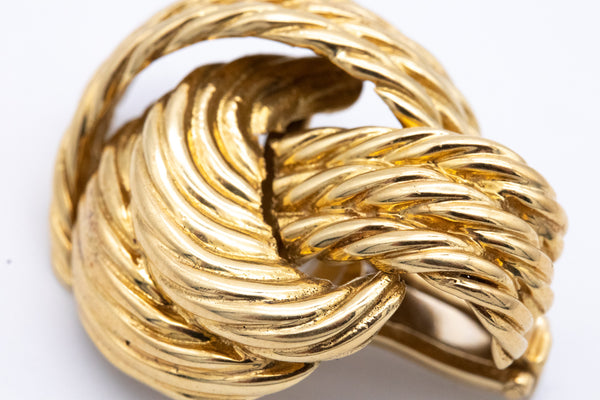 MID CENTURY RETRO 18 KT GOLD ROPE TEXTURED KNOT EARRINGS