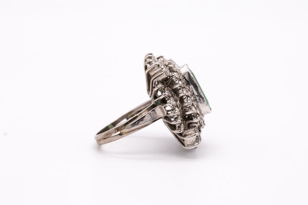 PALLADIUM ANTIQUE COLONIAL RING WITH 9.3 Cts IN DIAMONDS & EMERALD