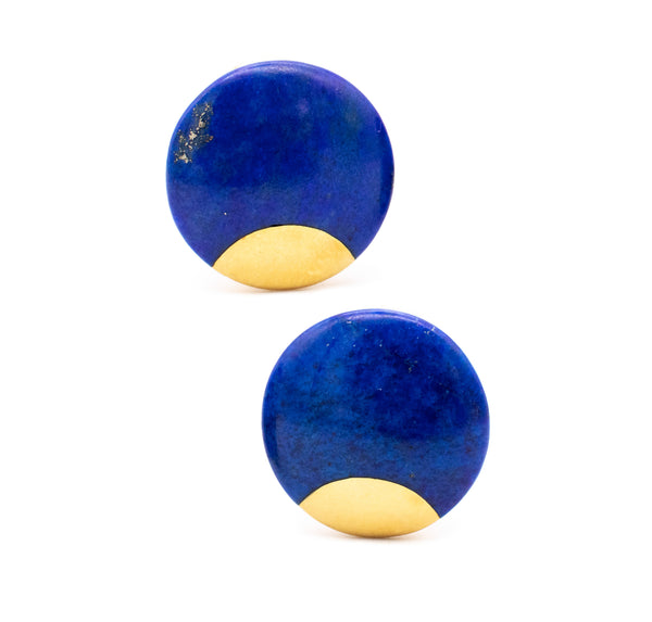 TIFFANY & COMPANY 1977 BY ANGELA CUMMINGS 18 KT GOLD LENTIL EARRINGS WITH LAPIS