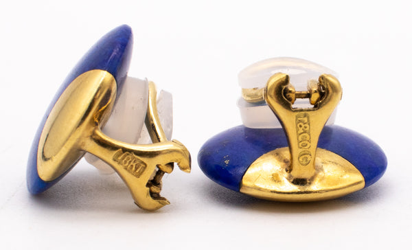 TIFFANY & COMPANY 1977 BY ANGELA CUMMINGS 18 KT GOLD LENTIL EARRINGS WITH LAPIS