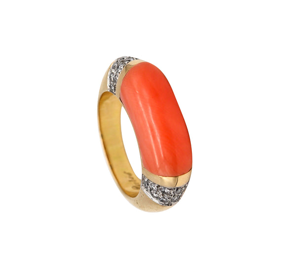 Cartier 1970 Paris George L'Enfant Ring In 18Kt Gold With 6.23 Cts In Diamonds & Coral