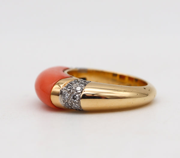 Cartier 1970 Paris George L'Enfant Ring In 18Kt Gold With 6.23 Cts In Diamonds & Coral