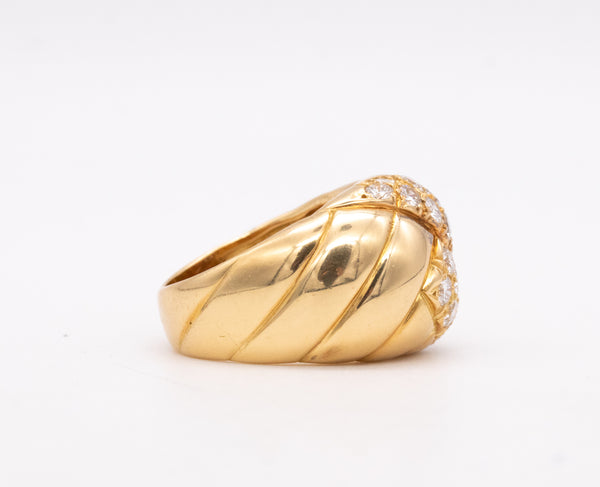 Van Cleef And Arpels 1970 Paris Bombe Cocktail Ring In 18Kt Yellow Gold With 1.26 Cts In VVS Diamonds