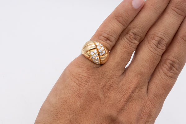 Van Cleef And Arpels 1970 Paris Bombe Cocktail Ring In 18Kt Yellow Gold With 1.26 Cts In VVS Diamonds
