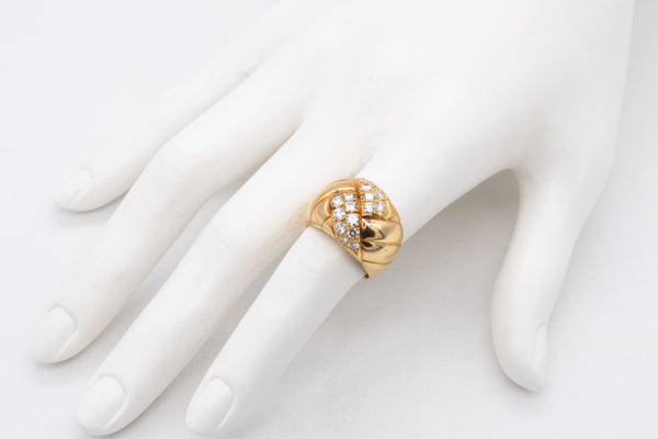 Van Cleef And Arpels 1970 Paris Bombe Cocktail Ring In 18Kt Yellow Gold With 1.26 Cts In VVS Diamonds