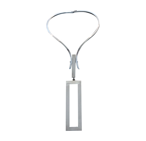 Alfred Karram 1970 Geometric Sculptural Necklace In Solid 0.925 Sterling Silver
