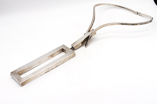Alfred Karram 1970 Geometric Sculptural Necklace In Solid 0.925 Sterling Silver