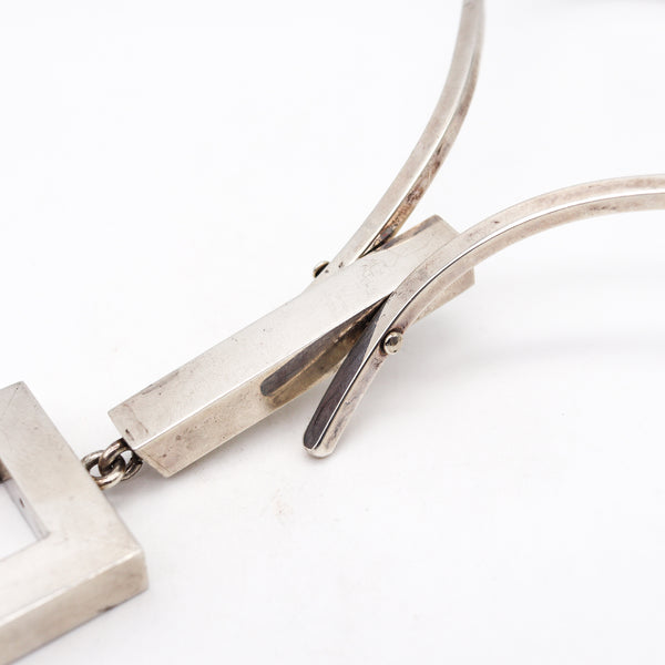 Alfred Karram 1970 Geometric Sculptural Necklace In Solid 0.925 Sterling Silver
