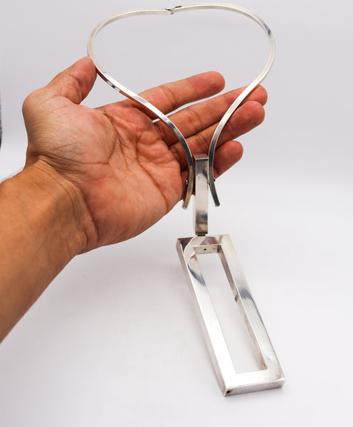 Alfred Karram 1970 Geometric Sculptural Necklace In Solid 0.925 Sterling Silver