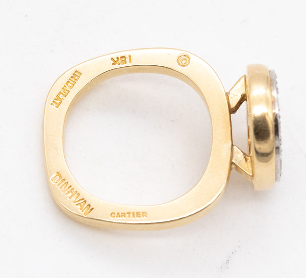 CARTIER 1970 By Dinh Van Cocktail Ring In 18Kt & Platinum With 1.20 Cts Diamonds