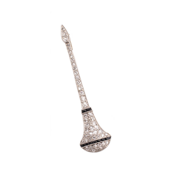 CHAUMET PARIS 1920 PLATINUM NAIL HEAD JABOT WITH 1.68 Ctw OF DIAMONDS AND ONYX