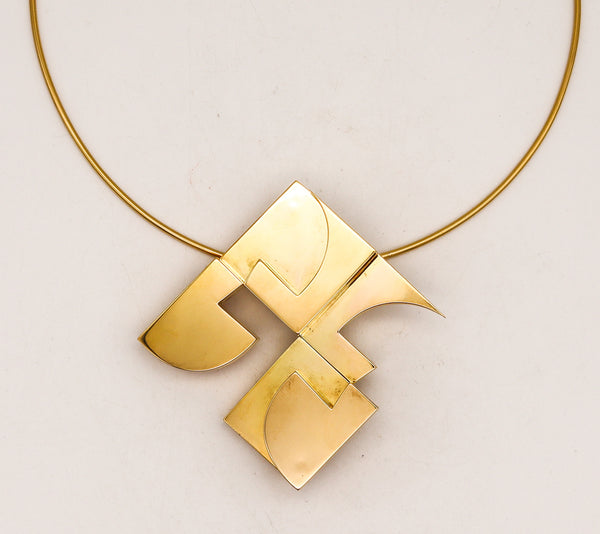Hans Richter 1971 Sculptural Dadaism Geometric Pendant Brooch In 18t Yellow Gold