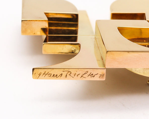 Hans Richter 1971 Sculptural Dadaism Geometric Pendant Brooch In 18t Yellow Gold