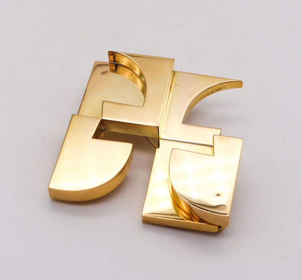 Hans Richter 1971 Sculptural Dadaism Geometric Pendant Brooch In 18t Yellow Gold
