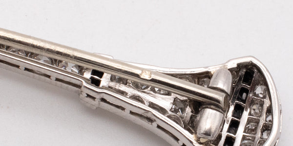 CHAUMET PARIS 1920 PLATINUM NAIL HEAD JABOT WITH 1.68 Ctw OF DIAMONDS AND ONYX