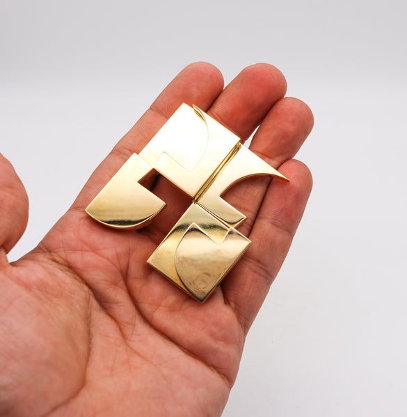Hans Richter 1971 Sculptural Dadaism Geometric Pendant Brooch In 18t Yellow Gold