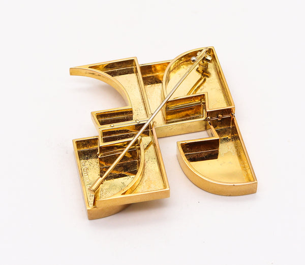 Hans Richter 1971 Sculptural Dadaism Geometric Pendant Brooch In 18t Yellow Gold