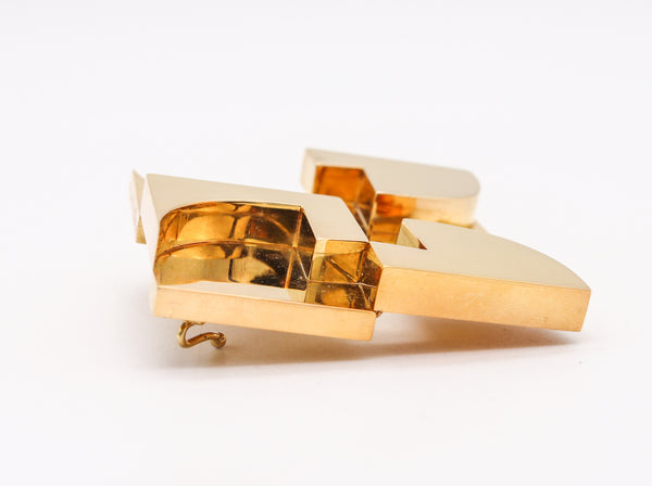Hans Richter 1971 Sculptural Dadaism Geometric Pendant Brooch In 18t Yellow Gold