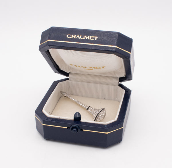 CHAUMET PARIS 1920 PLATINUM NAIL HEAD JABOT WITH 1.68 Ctw OF DIAMONDS AND ONYX