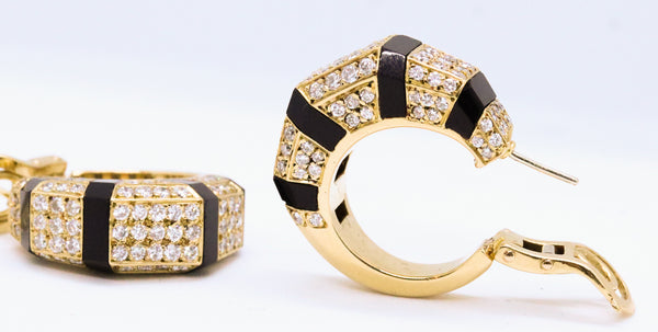 J. P. BELLIN FRENCH 18 KT EARRINGS WITH 2.25 Cts DIAMONDS & ONYX