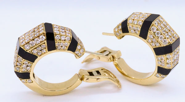 J. P. BELLIN FRENCH 18 KT EARRINGS WITH 2.25 Cts DIAMONDS & ONYX