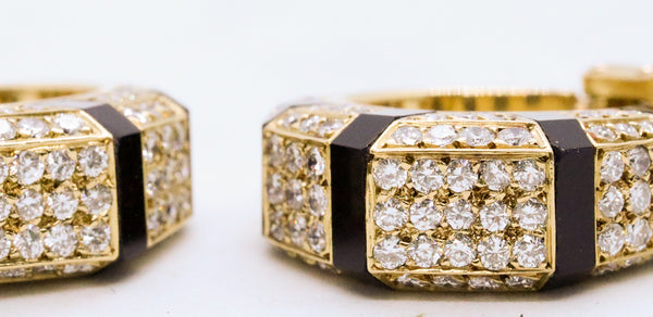 J. P. BELLIN FRENCH 18 KT EARRINGS WITH 2.25 Cts DIAMONDS & ONYX