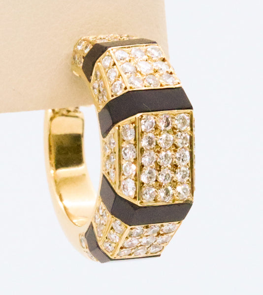 J. P. BELLIN FRENCH 18 KT EARRINGS WITH 2.25 Cts DIAMONDS & ONYX