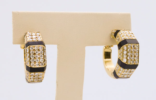 J. P. BELLIN FRENCH 18 KT EARRINGS WITH 2.25 Cts DIAMONDS & ONYX