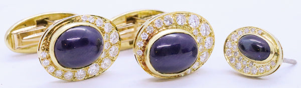 ERWIN PEARL 18 KT DIAMONDS & SAPPHIRES CUFFLINKS TIE PIN SET