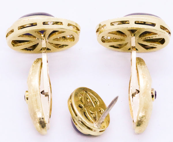 ERWIN PEARL 18 KT DIAMONDS & SAPPHIRES CUFFLINKS TIE PIN SET