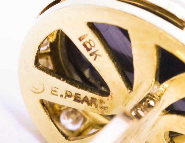 ERWIN PEARL 18 KT DIAMONDS & SAPPHIRES CUFFLINKS TIE PIN SET