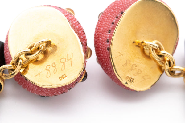 SEAMAN SCHEPPS, TRIANON 18 KT GOLD SHELL CUFFLINKS WITH GEMSTONES