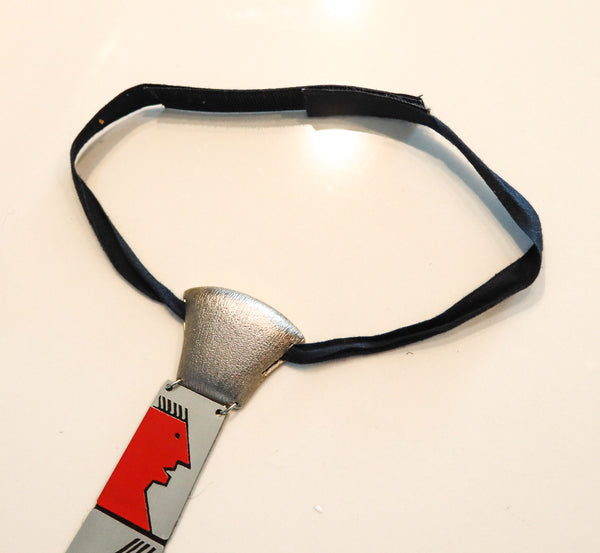 Pierre Cardin 1970 Paris Sculptural Artistic Metallic Tie In Stainless Steel And Enamel