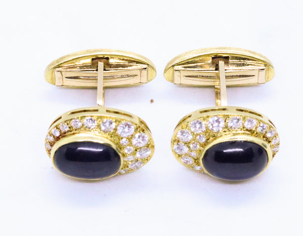 ERWIN PEARL 18 KT DIAMONDS & SAPPHIRES CUFFLINKS TIE PIN SET