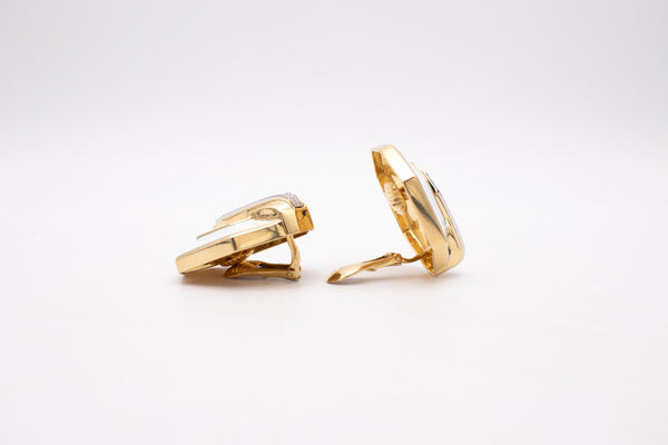 DAVID WEBB WHITE ENAMEL EARRINGS IN 18 KT YELLOW GOLD WITH 2.12 Ctw DIAMONDS