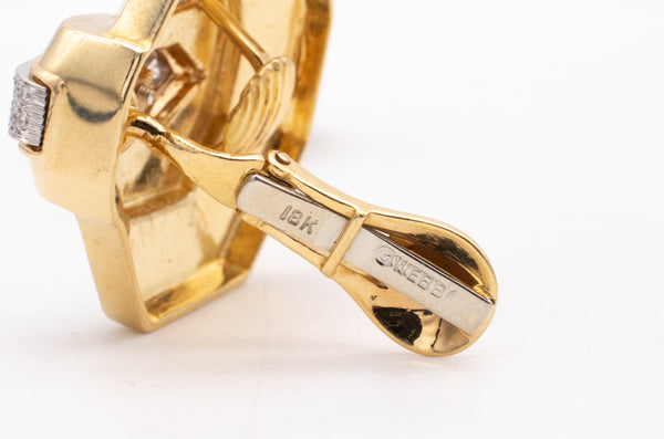 DAVID WEBB WHITE ENAMEL EARRINGS IN 18 KT YELLOW GOLD WITH 2.12 Ctw DIAMONDS