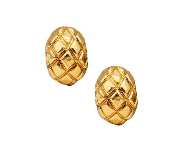 David Webb 1970 New York Quilted Clips On Earrings In Textured 18Kt Yellow Gold