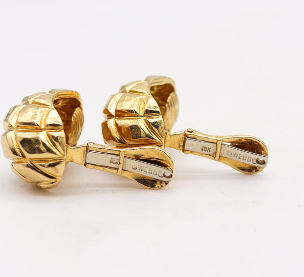 David Webb 1970 New York Quilted Clips On Earrings In Textured 18Kt Yellow Gold