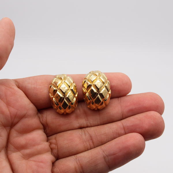 David Webb 1970 New York Quilted Clips On Earrings In Textured 18Kt Yellow Gold
